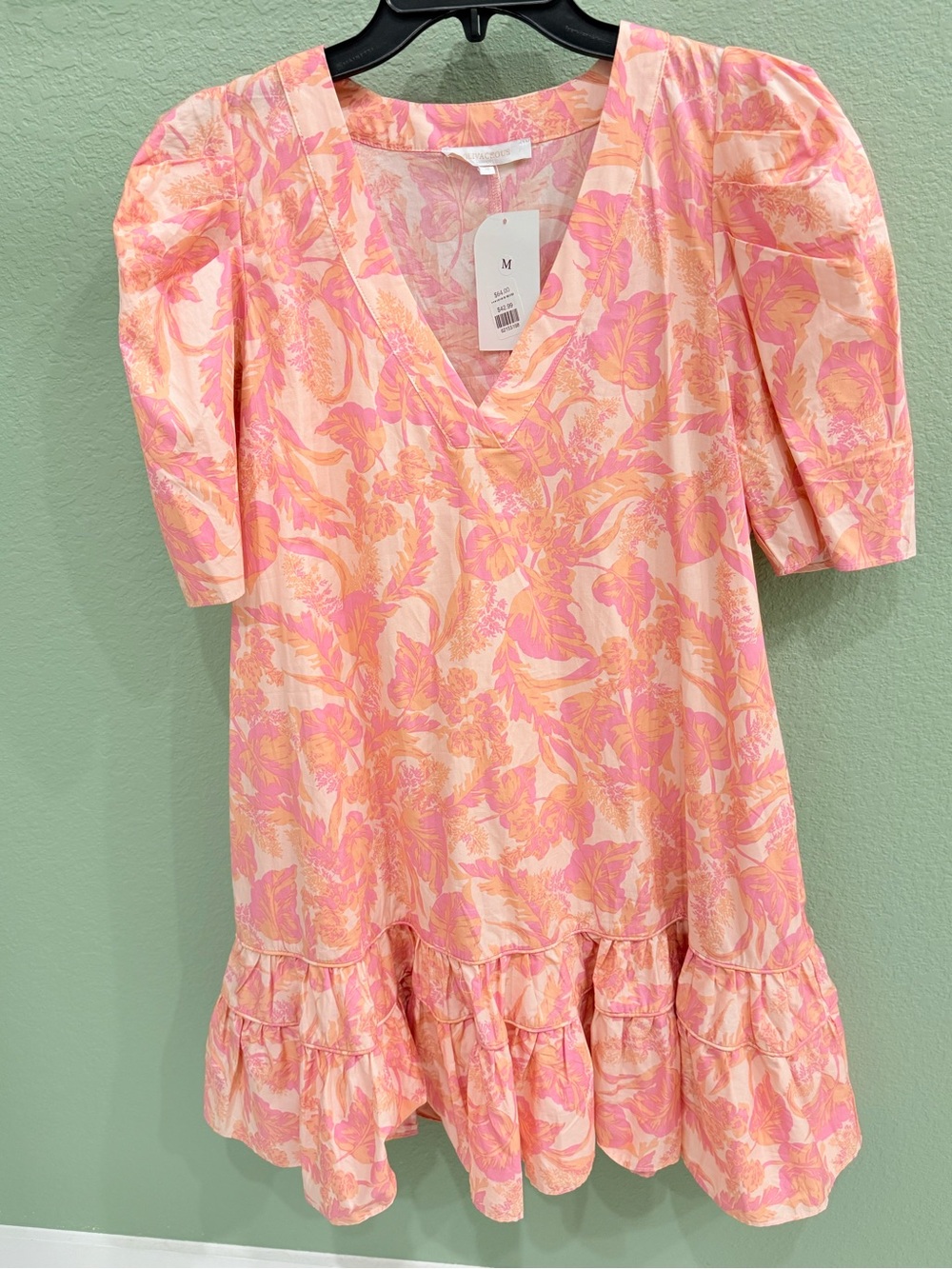 Olivaceous Pink Floral V-Neck Ruffle Dress